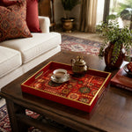 Red Folk Geometric Star Mandala Glass Serving Tray National Days - MintiHome