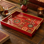 Red Folk Geometric Star Mandala Glass Serving Tray National Days - MintiHome