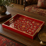 Red Folk Cross Mandala Damask Glass Serving Tray National Days - MintiHome