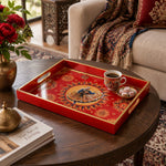 Red Whirling Dervish Sun Mandala Glass Serving Tray National Days - MintiHome
