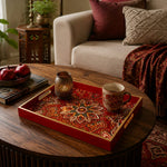 Red Folk Mandala Corner Geometric Glass Serving Tray National Days - MintiHome