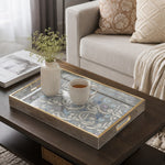 Silver Grey Arabic Calligraphy Floral Glass Serving Tray National Days - MintiHome