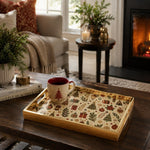 Christmas Pine Sprig Ornament Glass Serving Tray – Gold Border Platter - MintiHome