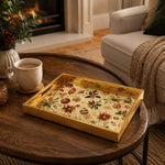 Christmas Holly Poinsettia Glass Serving Tray – Gold Border Platter - MintiHome