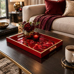 Daily Glass Serving Tray with Gold Border – Ruby Crystal Facet - MintiHome