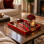 Daily Glass Serving Tray with Gold Border – Red Gold Marble Swirl - MintiHome