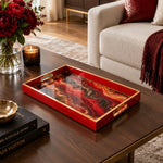 Daily Glass Serving Tray with Gold Border – Red Gold Marble Swirl - MintiHome