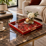 Daily Glass Serving Tray with Gold Border – Red Marble Vein - MintiHome