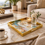 Daily Glass Serving Tray with Gold Border – Aqua Agate Slice - MintiHome