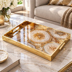 Daily Glass Serving Tray with Gold Border – Amber Geode Slice - MintiHome