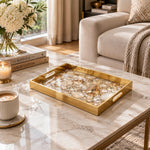 Daily Glass Serving Tray with Gold Border – Pearl Crystal Teardrop - MintiHome