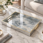 Daily Decorative Glass Serving Tray – Faded Blue Damask - MintiHome