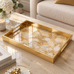 Daily Decorative Glass Serving Tray – Gilded Cream Stone - MintiHome