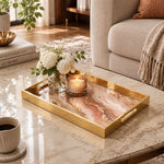 Daily Decorative Glass Serving Tray – Blush Agate Swirl glass serving tray shown in a second styled room scene.