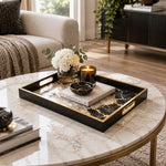 Daily Decorative Glass Serving Tray β Noir Marble Vein glass serving tray shown in a second styled room scene.