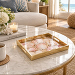 Daily Decorative Glass Serving Tray – Scallop Fan Rows glass serving tray shown in a first styled room scene.