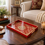 Wedding Decorative Glass Serving Tray – Calico Blossom Damask glass serving tray shown in a first styled room scene.