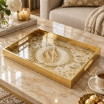 Ramadan Decorative Glass Serving Tray – Curling Leaf Oval Medallion glass serving tray shown in a product view.