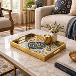 Ramadan Decorative Glass Serving Tray – Floral Spray Script Medallion - MintiHome