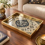 Ramadan Decorative Glass Serving Tray – Floral Spray Script Medallion - MintiHome