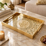 Ramadan Decorative Glass Serving Tray – Blossom Spray Medallion glass serving tray shown in a product view.