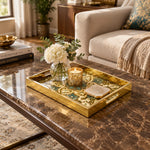 Ramadan Decorative Glass Serving Tray – Teal Damask Medallion glass serving tray shown in a second styled room scene.