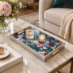 Daily Decorative Glass Serving Tray – Blue Dark Floral Panel glass serving tray shown in a second styled room scene.