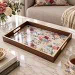 Daily Decorative Glass Serving Tray – Red Pink Floral Panel glass serving tray shown in a product view.
