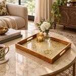 Ramadan Decorative Glass Serving Tray – Cream Pink Floral Panel glass serving tray shown in a second styled room scene.