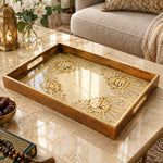 Ramadan Decorative Glass Serving Tray – Cream Pink Floral Panel glass serving tray shown in a product view.