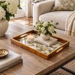 Daily Decorative Glass Serving Tray – Ivory Magnolia Allover glass serving tray shown in a second styled room scene.
