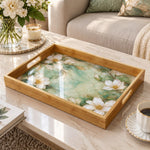 Daily Decorative Glass Serving Tray – Teal Corner Magnolia glass serving tray shown in a product view.