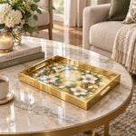 Daily Decorative Glass Serving Tray – Magnolia Gold Wreath glass serving tray shown in a second styled room scene.
