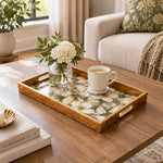Daily Decorative Glass Serving Tray – Magnolia Trellis Grid glass serving tray shown in a second styled room scene.