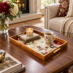 Valentine's Day Decorative Glass Serving Tray – Peony And Rose Sprig glass serving tray shown in a second styled room scene.