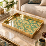 Ramadan Decorative Glass Serving Tray – Teal Ogee Calligraphy - MintiHome