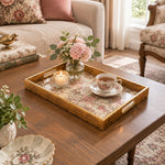 Valentine's Day Decorative Glass Serving Tray – Lace Rose Chintz glass serving tray shown in a second styled room scene.
