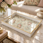 Valentine's Day Decorative Glass Serving Tray – Mint Lattice Rose glass serving tray shown in a product view.