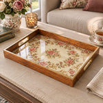 Valentine's Day Decorative Glass Serving Tray – Rose Wreath Oval glass serving tray shown in a product view.