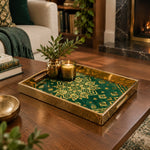 Ramadan Decorative Glass Serving Tray – Emerald Star Medallion glass serving tray shown in a second styled room scene.