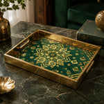 Ramadan Decorative Glass Serving Tray – Emerald Star Medallion glass serving tray shown in a product view.