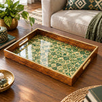 Ramadan Decorative Glass Serving Tray – Emerald Tile Patchwork glass serving tray shown in a product view.