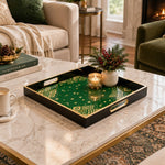 Ramadan Decorative Glass Serving Tray – Emerald Star Scatter glass serving tray shown in a second styled room scene.