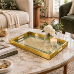 Ramadan Decorative Glass Serving Tray – Ivory Tile Border Stars glass serving tray shown in a second styled room scene.