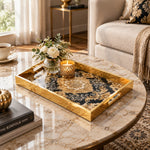 Ramadan Decorative Glass Serving Tray – Black Gold Damask Medallion - MintiHome