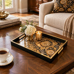 Ramadan Decorative Glass Serving Tray – Black Gold Acanthus Allover - MintiHome