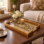 Ramadan Decorative Glass Serving Tray – Black Gold Banded Medallion - MintiHome