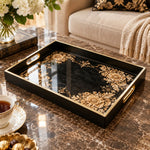 Ramadan Decorative Glass Serving Tray – Black Gold Baroque Corners - MintiHome