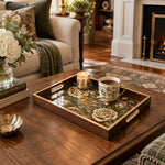 Valentine's Day Decorative Glass Serving Tray – Sepia Rose Gold Scroll - MintiHome