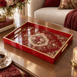 Valentine's Day Decorative Glass Serving Tray – Crimson Rose Cartouche glass serving tray shown in a product view.
